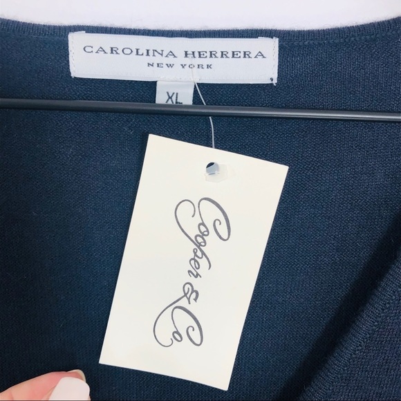 Carolina Herrera 🔥SALE🔥 Carolina Herrera navy cashmere sweater with rosette. NEW - Picture 6 of 6